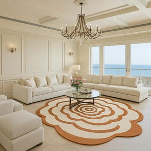 Handgetufteter Wollteppich aus Wolle: Beige & Rust Rose, eleganter Statement-Teppich