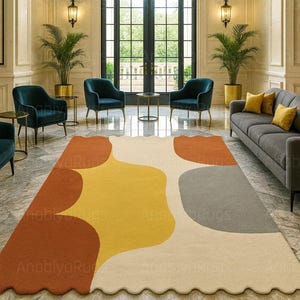 Handgetufteter Wollteppich mit Zacken- und Zackenmuster, minimalistisches Design