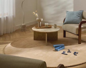 Minimalist Beige Round Rug, Hand Tufted Wool Carpet, Modern Soft Circular Area Rug for Living Room, Neutral Scandinavian Home Decor