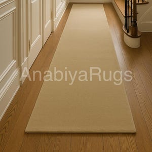 Luxurious Solid Beige Hallway Runner Rug - Custom Length Available - Non-Slip Entryway Mat - Modern Farmhouse Home Decor - Neutral Area Rug