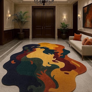 Hand-Tufted Wool Amoeba Rug: Vibrant Irregular Area Rug