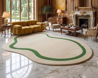 Hand-Tufted Wool Area Rug: Beige Abstract Irregular Shape, Modern Design