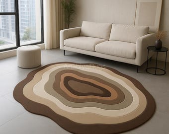 Hand-Tufted Wool Rug: Earthy Brown & Beige Organic Shape