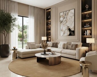 Tapis en laine tufté à la main, beige, forme organique, style minimaliste moderne, tapis rond neutre, décoration de salon, dimensions sur mesure