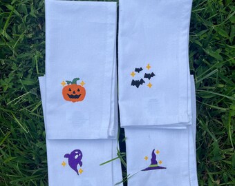 Set van 4 geborduurde Halloween-servetten, housewarmingcadeau en cadeau-idee