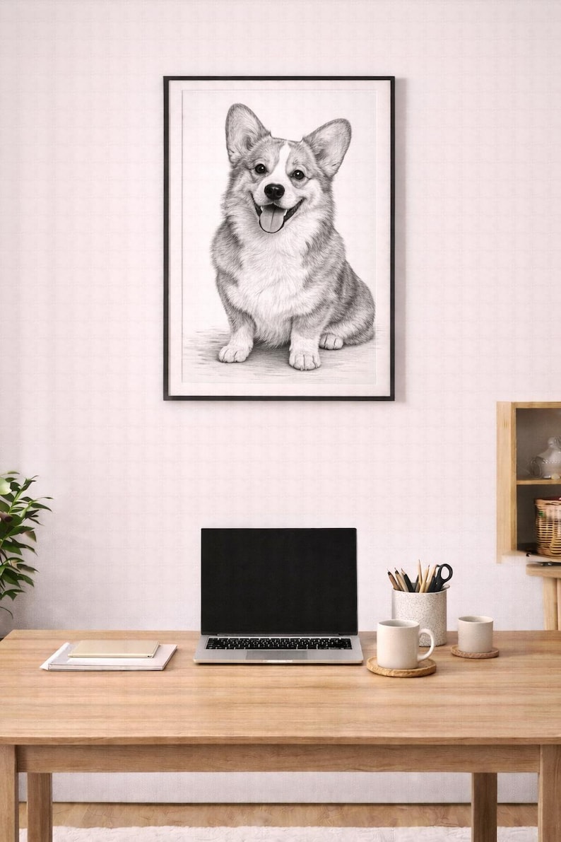 Corgi Dog Pencil Portrait Print – Black and White Pet Wall Art - Etsy
