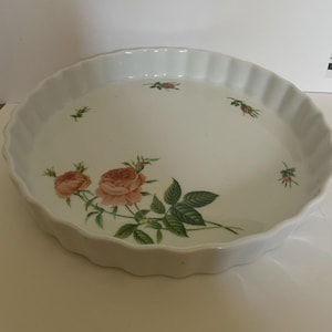 Christine Holm Porcelain Rose Pattern Quiche Tart Pie Plate 9.5&quot; Baking Dish