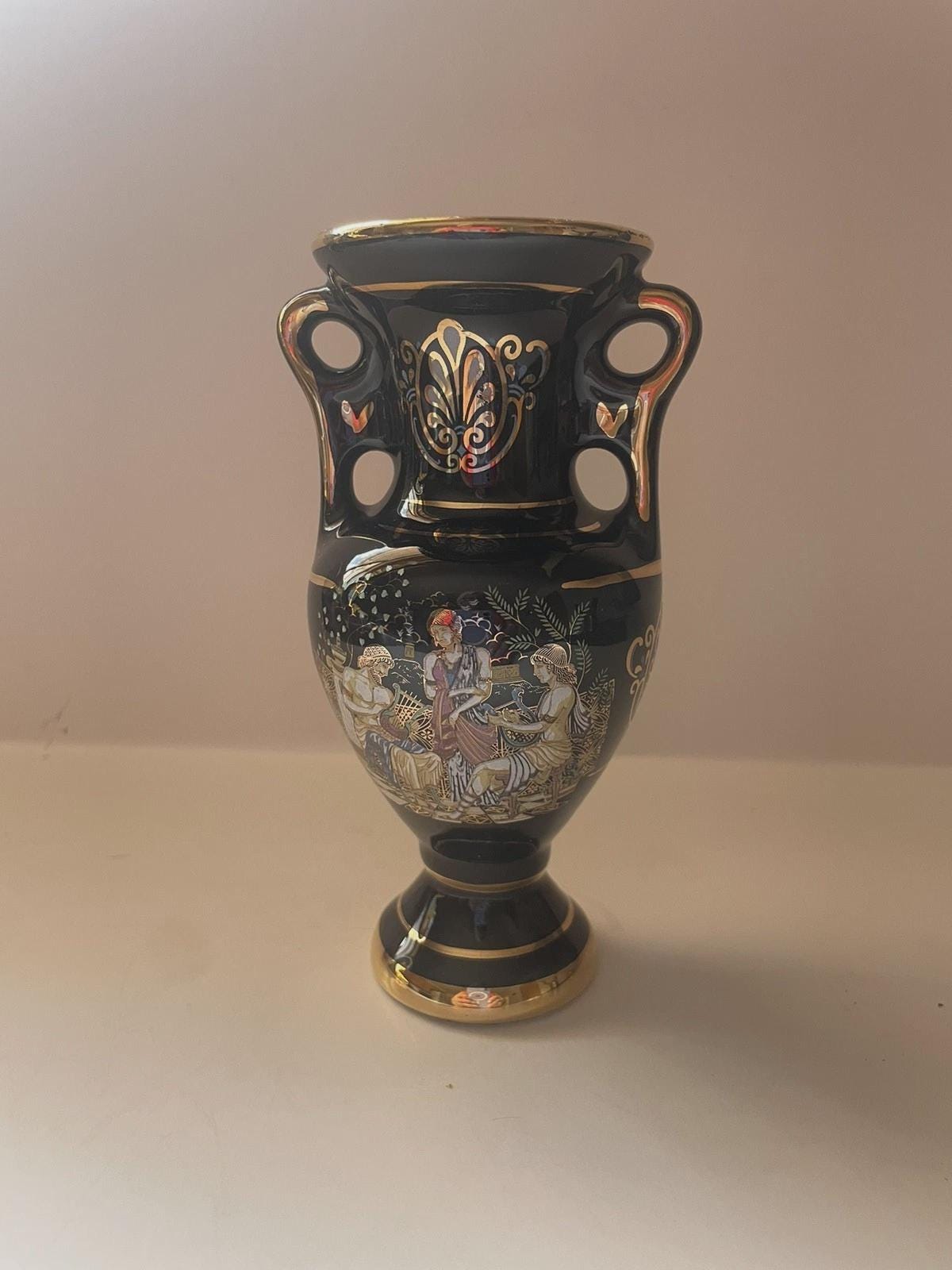 未使用 ギリシャ製 陶器 花瓶 金 24K GOLD ハンドメイド 古代柄 未使用