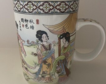 ヴィンテージの高級白翡翠磁器中国茶器セット（トレイ付き）新品箱入り