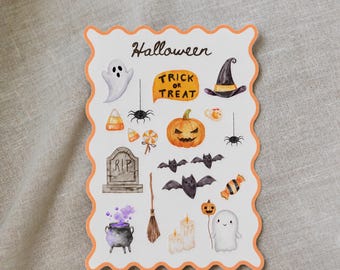 Halloween Watercolor Sticker Sheet, Fall Stickers for Planners, Journals & Scrapbooks