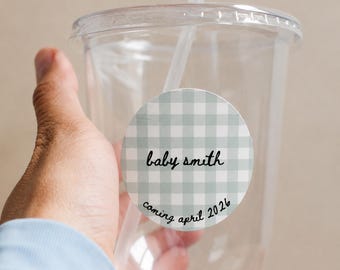 Pegatinas personalizadas para baby shower / Etiquetas de recuerdo a cuadros
