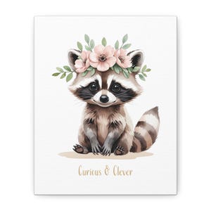 Woodland Cute Baby Raccoon Nursery Decor Animal Wall Art with Quote Curious & Clever, with FREE Bonus Digital Print