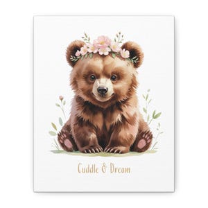 Woodland Cute Baby Bear Nursery Decor Animal Wall Art with Quote Cuddle and Dream, with FREE Bonus Digital Print