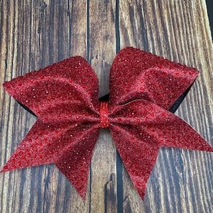 Red Glitter and Full Scatter Rhinestone Cheer Bow
