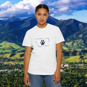 Bobcat Paw Print T-shirt, Unisex Garment-Dyed Tee, Pet Lover Gift, Casual Wear, Nature Lover Shirt, State Pride Apparel