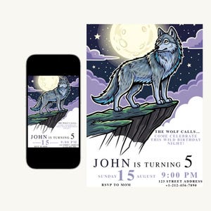 Wolf Birthday Invite, Printable Wolf Birthday Invitation, Cartoon Wolf Party Invite, Great Wolf Lodge Birthday Invitations