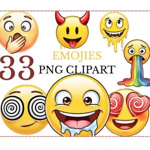 33 High Quality Emojies PNG Clipart Set | Cute Emoji Faces PNG | Vector Emoji Icons Transparent Background | Commercial Use Clipart