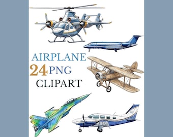 Watercolor Airplane PNG Clipart Set | Aviation Graphics (Commercial Use)