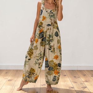 Mono floral para mujer, peto de pierna ancha, mono holgado sin mangas con bolsillos, conjunto para vacaciones de verano, mono bohemio