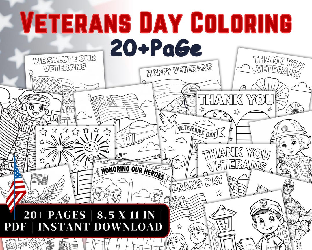 Veterans Day Coloring Pages | Printable Thank You Cards for Kids - Etsy