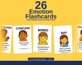 26 Emotion Flashcards for Kids | SEL Coping Skills Tools (Digital Download)