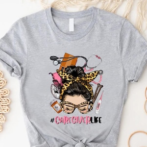 Caregiver Life Shirt, Healthcare Worker Tee, CNA Nurse Gift TShirt, Medical Staff Appreciation Top, Leopard Bandana Graphic, Support Worker