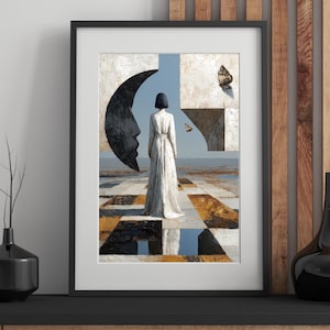 Surreal Moon Portrait Print: Feminine Abstract Art (Digital Download)