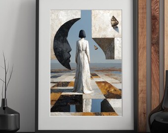 Surreal Moon Portrait Print: Feminine Abstract Art (Digital Download)