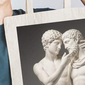 Tote bag decorated with Antinous and Hadrian, as a neoclassical marble sculpture - Queer art, gay art, LGBT pride