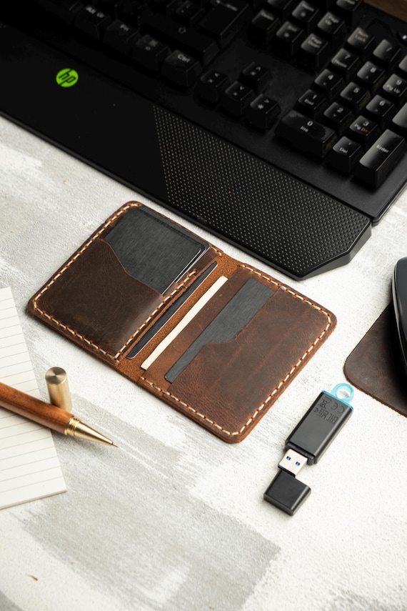Personalized Leather Card Holder, Minimalist Leather Wallet, Distressed Leather Man Wallet, Custom Leather Bifold Wallet, Fathers Day Gift