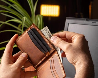Custom Leather Wallet – Personalized Engraved Bifold for Men – Handmade Gift for Husband, Dad, or Boyfriend – Anniversary, Groomsmen Gift