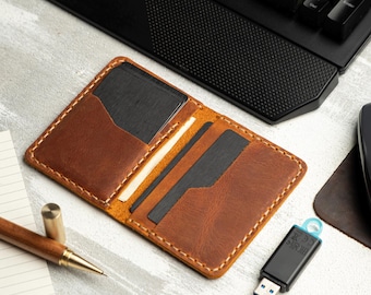 Handmade Leather Card Holder, Customized Wallet, Full Grain Leather Minimalist Wallet, Handmade Business Card Holder, Slim Pocket Organizer