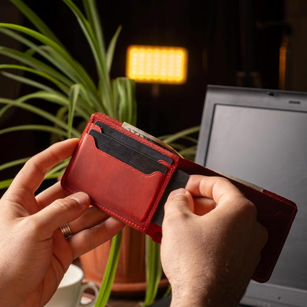 Red Leather Wallet - Etsy