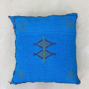 Moroccan Silk, Handmade Pillow, Artisan Cushion, Decorative Throw Pillow, Boho Accent, Natural Sabra Cover, Living Room Decor