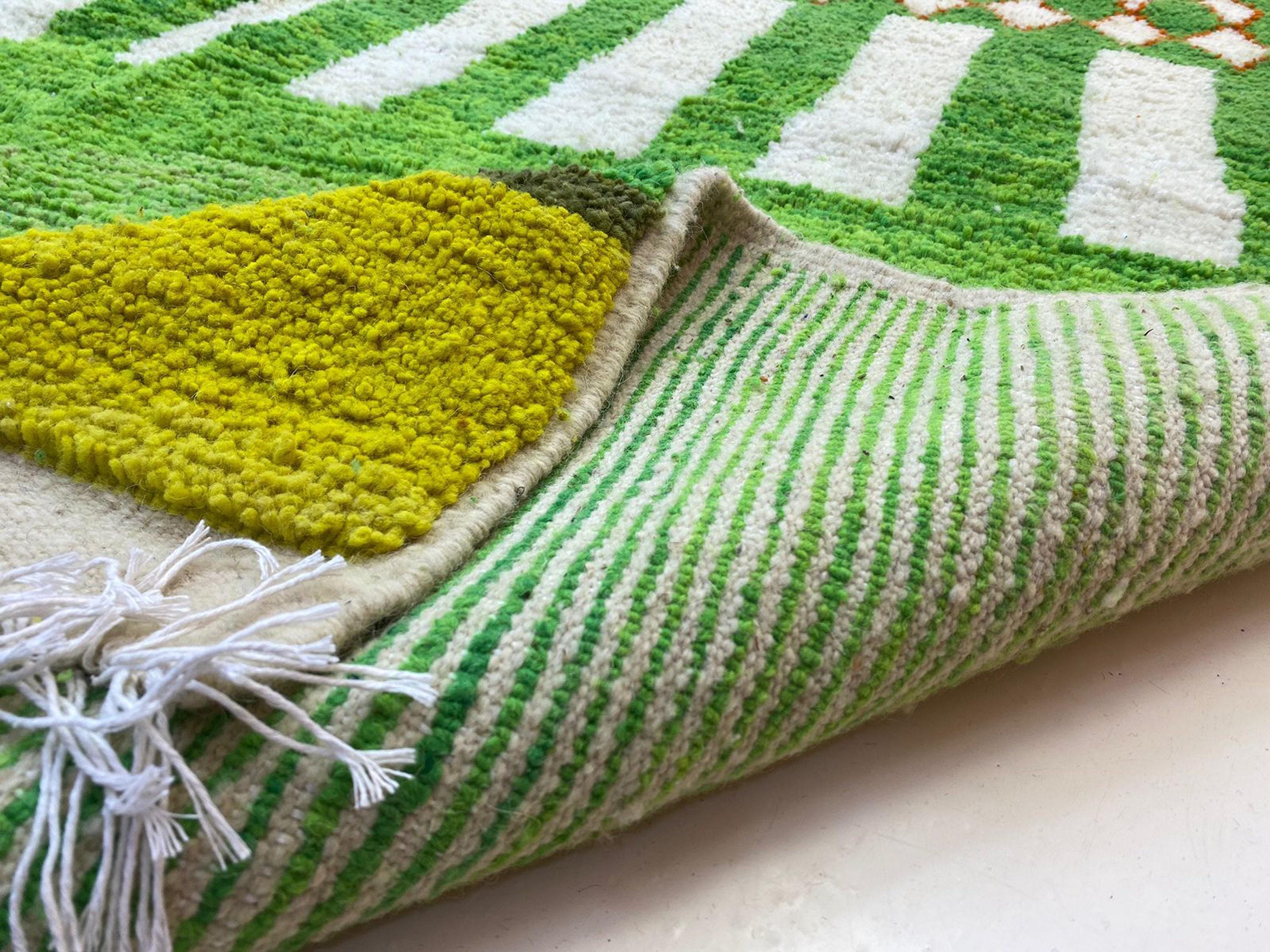 手織りモロッコウールラグ - グリーンブージャード、洗える5x7 - Etsy 日本