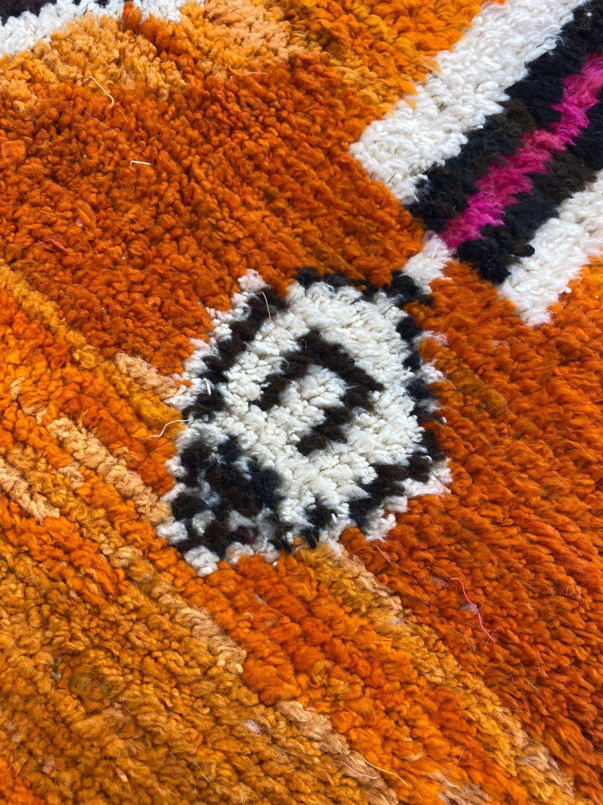 幾何学模様　モロッコ　ウールラグ オレンジ系 幾何学模様 モロッコ ウールラグ オレンジ系｜モロッコウールラグ