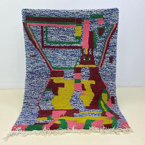 Boho Wool Rug, Moroccan Handwoven, Colorful Geometric (5x7 Feet)