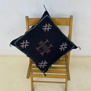 Cactus Silk Pillow, Moroccan Cushion, Boho Berber Throw, Handwoven Wool Blend Cover, Elegant Artisan Accent for Home Decor
