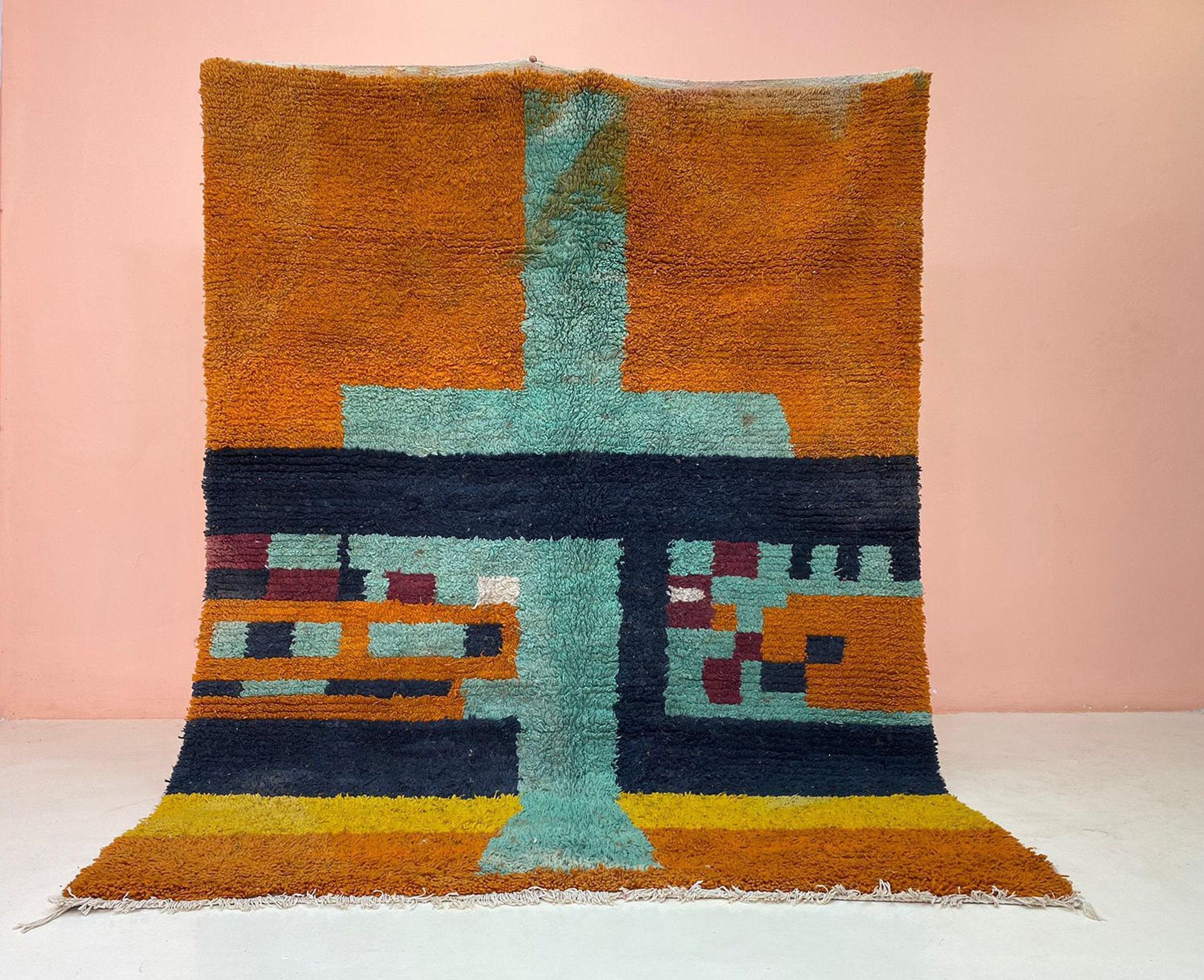 幾何学模様　モロッコ　ウールラグ オレンジ系 幾何学模様 モロッコ ウールラグ オレンジ系｜モロッコウールラグ