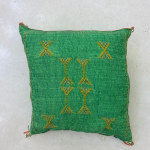 Handmade Silk Pillow, Sabra Pillow, Boho Cushion, Moroccan Cactus Throw Cover, Ethnic Embroidered Accent, Natural Bedroom Decor