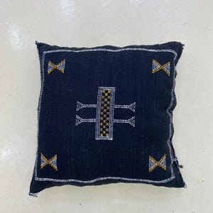Boho Ethnic Cover, Moroccan Cushion, Bedroom Accent, Artisan Silk Pillow, Handmade Berber Embroidery, Natural Cactus Silk Throw
