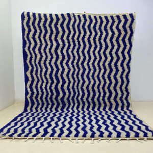 Blue Boujaad Rug, Washable Wool Carpet, Bohemian Carpet, Handmade Moroccan Wool Area Rug, Soft Durable Floor Covering, Living Room Décor