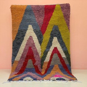 Moroccan Wool Rug - Colorful Geometric Tribal Pattern, Soft Shaggy