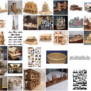 Welt Architektur 3D Puzzle: Gebäude & Brücken, Laser Cut Dateien (Svg, Dxf Digital Download)