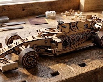Lasercut 3D Car Wood Model Vector with Assembly Guide