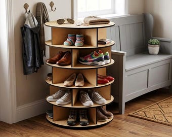 Rotating Shoe Rack Tower DIY dxf svg ai cdr laser cut files