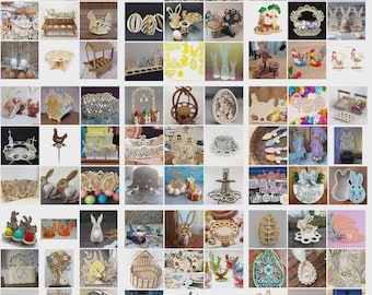 Easter Laser cut files Designs DIY Mega Bundle: Bunny, Basket, Lantern (Svg, Dxf, Pdf)