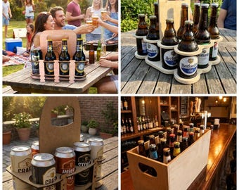 Bundle of Beer Bottle Caddy 16 Deisgns CNC Laser Cut Vector Plans (Digital File)