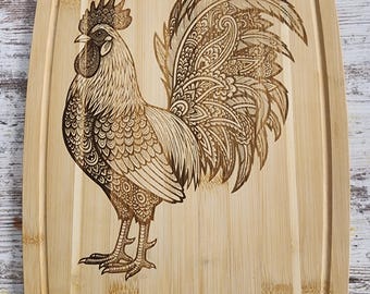 Laser Engraved Rooster Cutting Board | Farmhouse Kitchen Decor