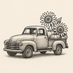 Fall Truck with Sunflowers SVG | Farmhouse Porch Sign | Rustic Fall Decor | Glowforge xTool Laser Cut File | Autumn Harvest SVG